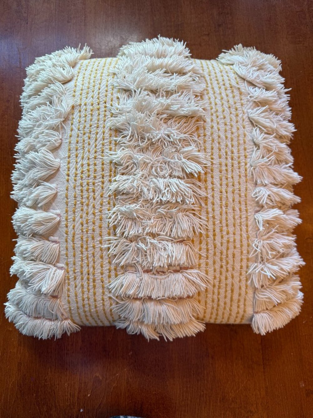 Anthropologie 18x18 Cream Yellow Textured Fringe Throw Pillow